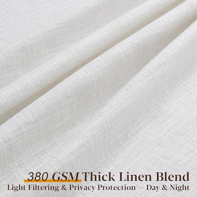 100 Inch Extra Wide Pinch Pleated Linen Curtains 96 Inch Length for Living Room Bedroom Natural Cream Beige Privacy Drapes Light Filtering for Patio Sliding Door 96 Inches Long with Clips Rings