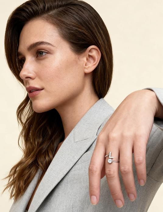 STARCHENIE Adjustable Initial Ring for Women 925 Sterling Silver Letters A-Z 26 Alphabet Rings Size 7