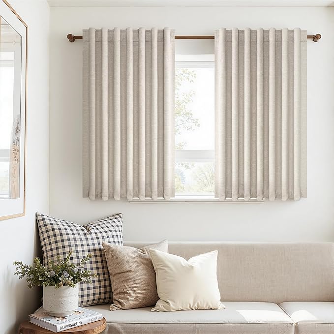 Topfinel 54 Inch Long Linen Blackout Tiers Curtains for Small Window Elegant Short Boho Farmhouse Curtain Drapes for Livingroom Bedroom Thermal Insulated Linen Cafe Drapes (2 Panels, W52 xL54)
