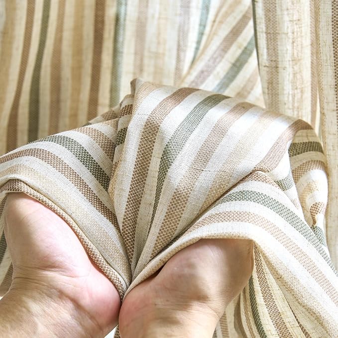 jinchan Linen Curtains 96 inch Green Stripe for Kids Room Grommet 2 Panels | Kids Curtains for Nursery Living Room Bedroom Baby Boys Room,Cute Colorful Ticking Stripe,Cottagecore Rustic,Light Filtering