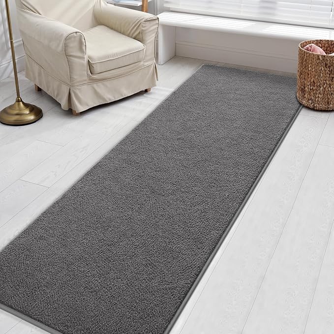 Gifeas Ultra Soft Modern Runner Rugs for Living Room Bedroom, 2x6 Feet Dark Grey Thickened Memory Foam Indoor Solid Minimalist Carpets, Non-Slip Comfy Area Rug for Boys Girls Nursery Room Home Decor