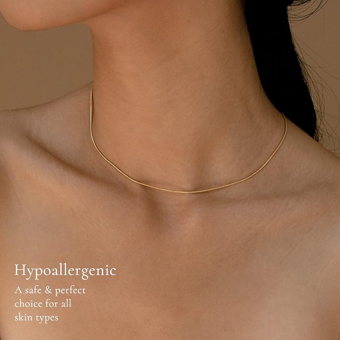 DEARMAY 14K Gold Plated Herringbone Necklaces for Women, Dainty Gold Snake Choker Chain Non Tarnish Trendy Simple Thin & Chunky Options Neckalce 1.5/3/5/6/8mm Chain Jewelry for Gifts
