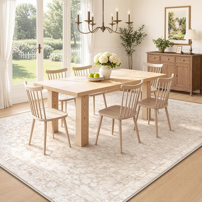 5x7 Area Rugs for Living Room: Boho Vintage Washable Rug Non-Slip Soft Stain Repellent Area Rugs Indoor Low-Pile Carpet for Bedroom Nursery Office Dining Room Playroom Farmhouse (Beige, 5'x7')
