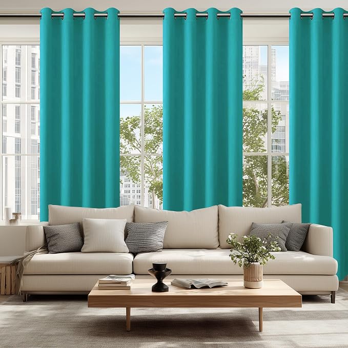Hiasan Blackout Curtains for Bedroom, 52 x 96 Inches Long - Thermal Insulated & Energy Saving Window Curtains for Living Room, 2 Drape Panels Sewn with Tiebacks, Peacock Teal