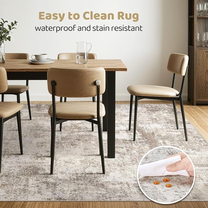 10x13 Area Rug Living Room: Washable Large Abstract Soft Rug Stain Resistant Indoor Floor Non-Slip Accent Carpet for Women Modern Home Enthusiasts Aged 25-45 - Bedroom Nursery Playroom- Beige Brown