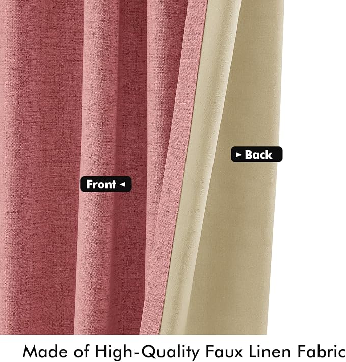 MIULEE 100% Blackout Linen Curtains 42 x 90 Inch Dusty Rose Pink 2 Panels | Thermal Insulated, Room Darkening Drapes for Bedroom Living Room, Back Tab Rod Pocket Pinch Pleated, Solid Luxury Decor