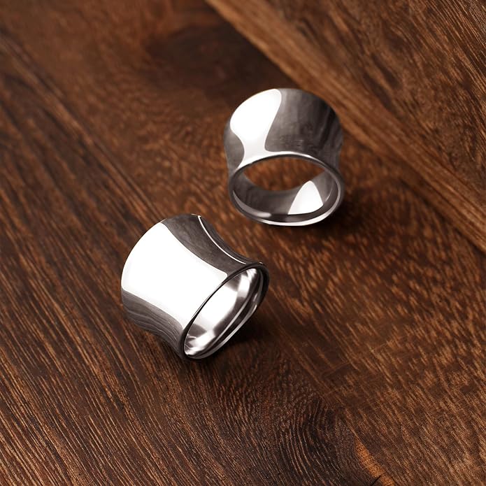 Wide Statement Band Rings for Women and Men，High 14K Gold Plated Polish Large Thumb Index Full Finger Rinds Size 6-11（Gold and Silver）