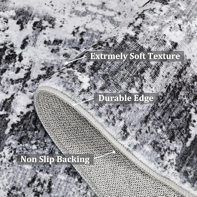 ROYHOME Modern Abstract 2x10 Runner Rug Non Slip Non Shedding Low Pile Stain Resistant Rug for Hallway Kitchen Bedroom,Grey