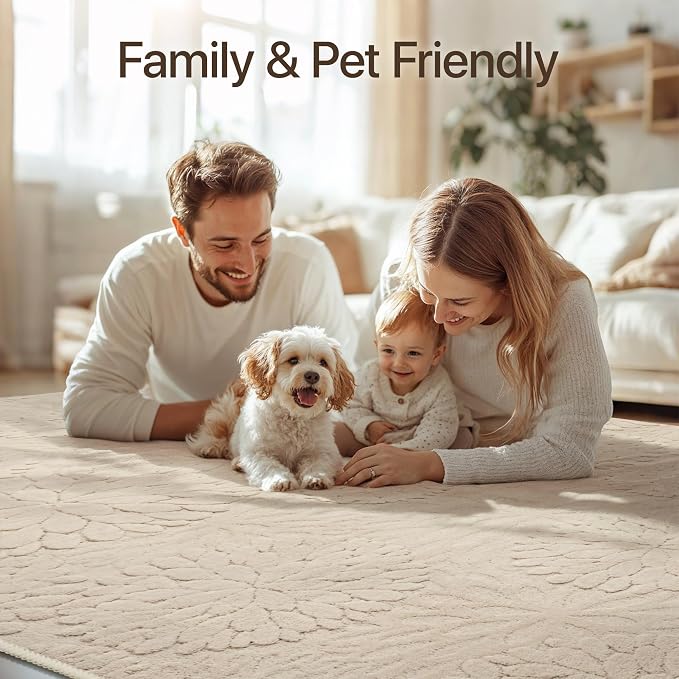 GENIMO Soft 2x6 Washable Runner Rug Non Slip, 3D Modern Floral Hallway Runner, High-Low Pile Textured Non Slip Thin Fuzzy Carpet, Non-Shedding Stain Resistant Beige Rugs for Entryway Bedroom Laundry