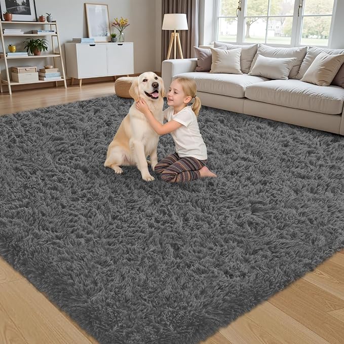 9x12 Area Rug for Living Room:Ultra Soft Fluffy Shag Light Grey Rugs,Large Fuzzy Plush Indoor Non Slip Carpet Washable Rug for Bedroom Kids Nursery Office Dorm Modern Decor(Light Grey 8'x10')
