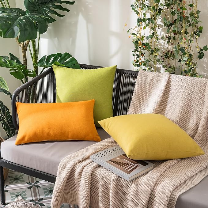 MIULEE Pack of 2 Decorative Outdoor Solid Waterproof Throw Pillow Covers Faux Linen Garden Farmhouse Cushion Cases for Summer Patio Tent Balcony Couch Sofa 20x20 Inch Pumpkin Orange