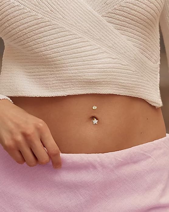 925 Sterling Silver Belly Button Rings 14G Belly Navel Rings for Women Cute Star Belly Navel Piercing Jewelry
