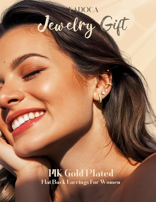 YADOCA 13 Pairs Hypoallergenic Surgical Steel Flat Back Earrings for Women Trendy 316L Stainless Steel Flatback Stud Earring Sets for Multiple Piercing Small Cartilage Hoop Earring Stacks