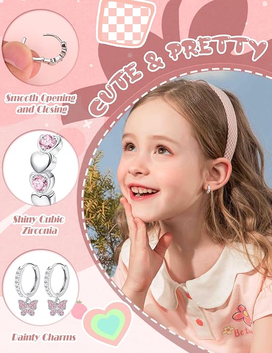 LOYALLOOK 14Pairs Hypoallergenic Screwback Earrings for Women Girls Tiny CZ Pearl Ball Heart Flower Screw Back Earring Studs 316L Stainless Steel Stud Earrings Flatback 20G Over 3 Years Old