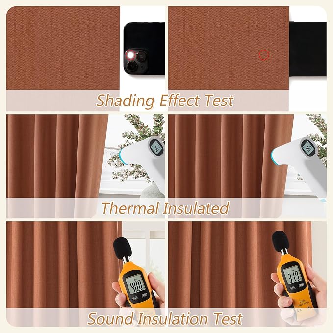 Guken Terracotta 100% Blackout Curtains 84 Inch Length 2 Panels Set Fall Curtains for Living Room Bedroom Back Tab Thermal Insulated Black Out Linen Drapes，52x84