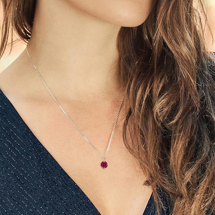 Gem Stone King 7MM Round Gemstone Birthstone Pendant Necklace For Women | 925 Sterling Silver | With 18 Inch Silver Chain | Fine Jewelry Gifts for Women Her Mom Wife
