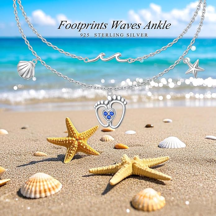 S925 Sterling Silver Anklets Adjustable Beach Foot Ankle Bracelet Jewelry Gifts For Women Girls