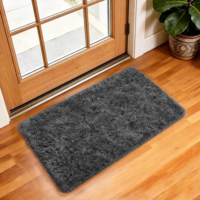 Ophanie Small 1.5x2.5 Rug Washable Non Slip Throw Bedside Area Rugs, Fluffy Soft Mini Bedroom Carpet, Door Entryway Indoor Inside Front Entrance Mat, Home Decor Aesthetic, Grey