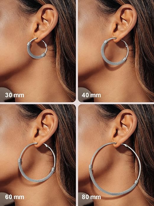 FOCALOOK 14K Gold Plated Hoop Earrings, Lightweight Hypoallergenic Large Stainless Steel Black Hoops Earrings for Women 20/30/40/50/60/70/80mm