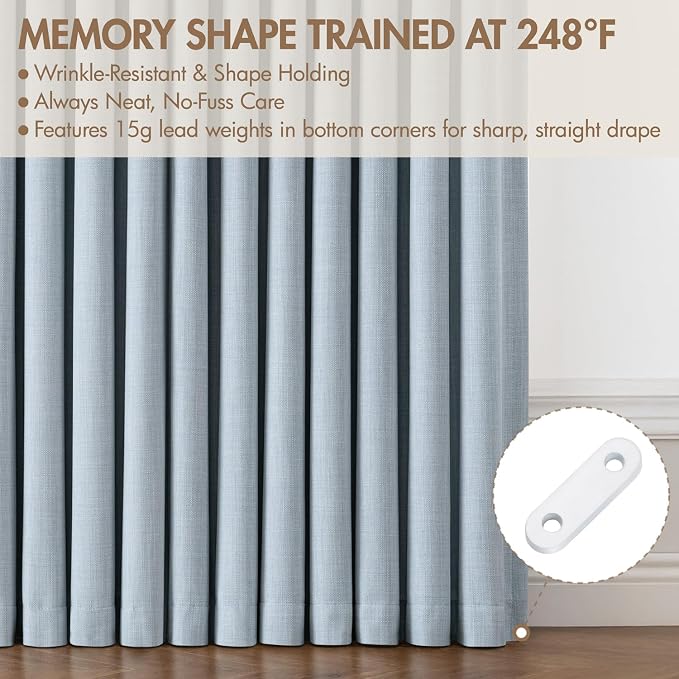 MIULEE Pinch Pleated 100% Blackout Curtains 40"x96" Chambray Blue 4 Panels | Thick Linen, Memory Trained Pleat, Back Tab Double Layer Drapes, Thermal Insulated, Curtain for Bedroom Living Room Darkening