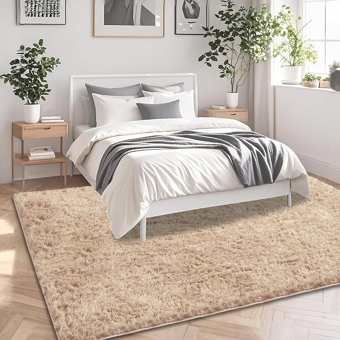6x9 Beige Fluffy Shag Area Rugs for Living Room Bedroom Nursery | Ultra Soft Comfy, Large Fuzzy Shaggy Plush Carpet for Kids Boys Girls Teen Dorm, Modern Indoor Home Decor, Upgrade Non-Slip