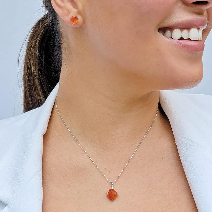 Natural raw gemstone pendant chain necklace with white gold over 925 solid sterling silver, birthstone dainty solitaire gift for her, uniquelan jewelry