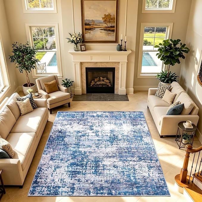 9x12 Area Rugs Living Room Rug Abstract Washable Rug Non-Slip Soft Low Pile Indoor Floor Stain Resistant Thin Carpet for Bedroom Dining Room Home Office Farmhouse Nursery - Beige & Taupe 9' x 12'