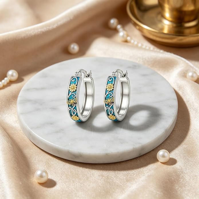 Opal/Turquoise Huggie Earrings 925 Sterling Silver Opal/Turquoise Small Animal Huggie Hoop Earrings Animal Huggies Earring Jewelry Gifts for Women Mom Her