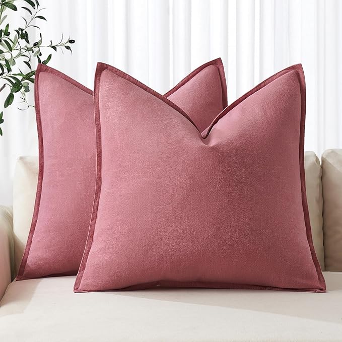 MIULEE Decorative Linen Euro Sham Pillow Covers 22x22 Inch Cranberry Red | Boho Farmhouse Neutral Couch Throw Pillows for Bed, Pack of 2 Accent Modern Pillowcases, Sofa Livingroom Home Decor
