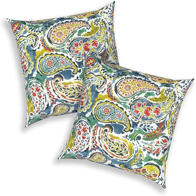 Outdoor 20x20 Inch Throw Pillows with Inners, Square Pillows Decorative Set of 2 for Home Garden Furniture, Paradise Paisley