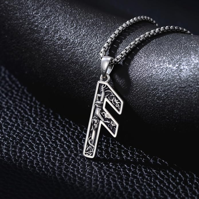 Viking Necklace 925 Sterling Silver Viking Rune Letter Pendant Norse Jewelry Gifts for Men Father