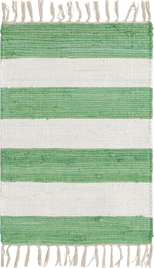 Unique Loom Chindi Rag Collection Area Rug - Striped (2' 2" x 3' 1" Rectangle, Green and Ivory)