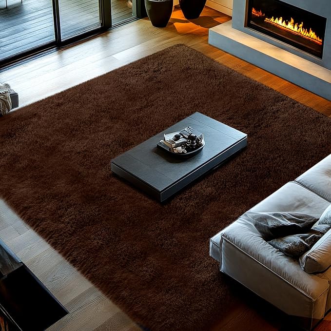 10x12 Brown Shag Area Rug for Living Room - Chocolate Brown Large Rugs | Hides Stains and Spills - Plush Underfoot - Durable and Long-Lasting - Effortless to Maintain