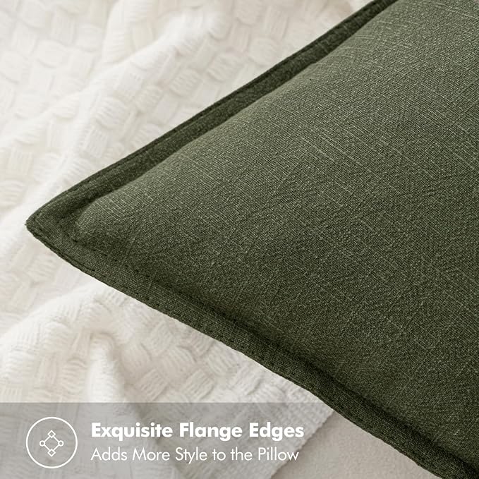MIULEE Decorative Linen Lumbar Pillow Covers 12x20 Inch Dark Olive Green | Boho Farmhouse Neutral Couch Throw Pillows for Bed, Pack of 2 Accent Modern Pillowcases, Sofa Livingroom Home Decor