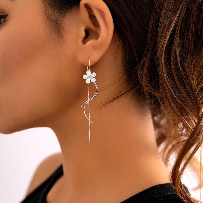 925 Sterling Silver Dainty Hard Wire Threader Dangle Earrings for Women 14k Gold Plated Tassel Threader Pull Through Long Half Hoop Earring Wedding Bridal Birthday Jewelry Gifts