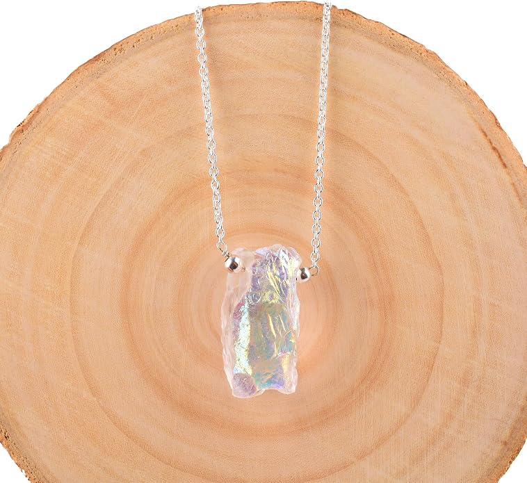 Natural Angel Aura Quartz Crystals Pendant Necklace, Cabochon Gemstone, Energy Healing Crystals, Birthday, Gift for Her, Gemstone Jewelry 18 inch AAA+ Quality