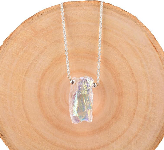 Natural Angel Aura Quartz Crystals Pendant Necklace, Cabochon Gemstone, Energy Healing Crystals, Birthday, Gift for Her, Gemstone Jewelry 18 inch AAA+ Quality
