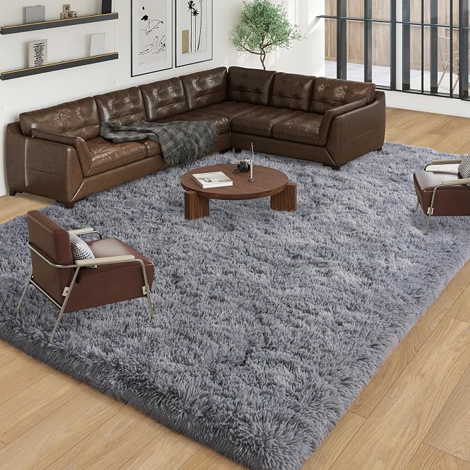 Dssimo Super Fluffy 10x14 Rugs for Living Room, Modern Shag Grey Area Rugs, Soft and Cozy Plush Large Under Bed Carpet for Kids, Girls Boys and Teens Decorations for Bedroom Dorm Nursery Classroom