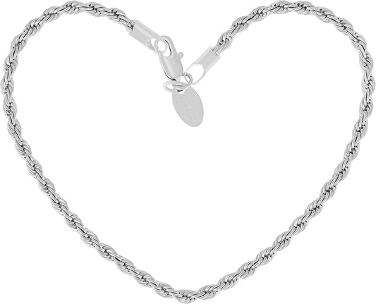 LIFETIME JEWELRY Womens Gold Anklet 3mm Rope Chain Ankle Bracelet 24k Real Gold Plated