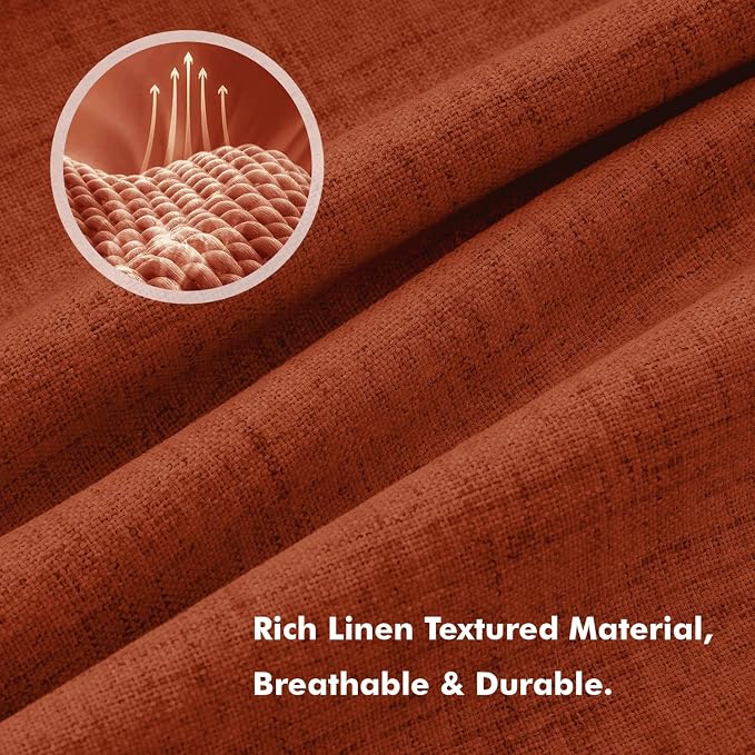 MIULEE Fall 100% Blackout Linen Curtains 42 x 84 Inch Burnt Orange 2 Panels | Thermal Insulated, Room Darkening Drapes for Bedroom Living Room, Back Tab Rod Pocket Pinch Pleated, Solid Luxury Decor