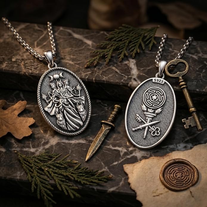 Hecate Wiccan Triple Moon Goddess Necklace Tetragrammaton Nudo De Bruja Plata 925 Original Sterling Silver Cat Moon Pendant Hekate Witch Necklace Amulet Witchy Jewelry Gifts for Women Men