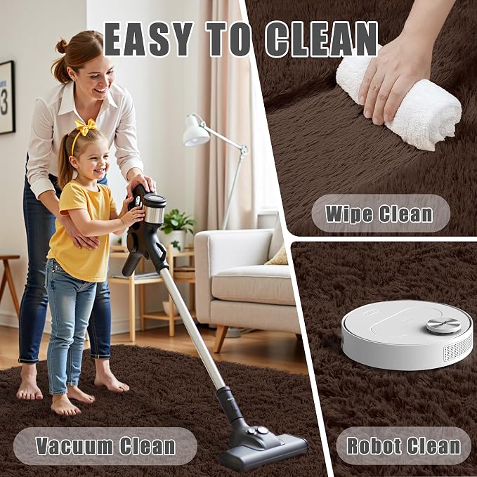 5x8 Area Rug for Living Room:Ultra Soft Fluffy Shag Brown Rugs,Large Fuzzy Plush Indoor Non Slip Carpet Washable Rug for Bedroom Kids Nursery Office Dorm Modern Decor(Brown 5'x8')