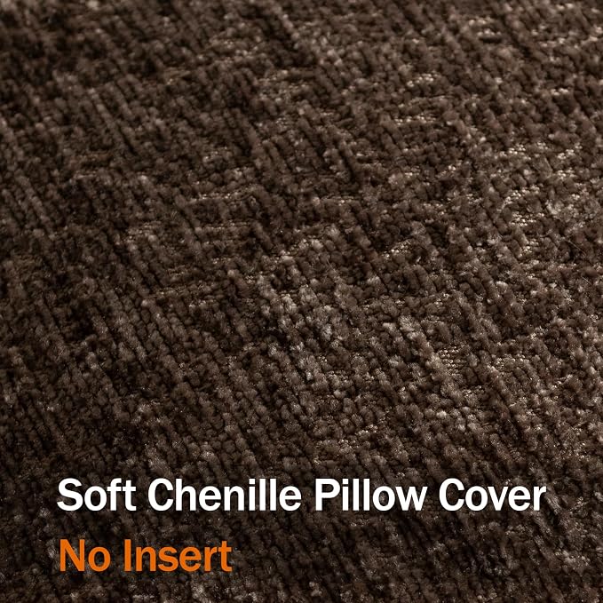 DEZENE Pack of 2 Chocolate Brown Euro Shams Pillow Covers 26x26 Cozy Soft Chenille Decorative Throw Pillow Covers Accent Vintage Square Couch Pillow Covers for Home Decor Bed Sofa Living Room