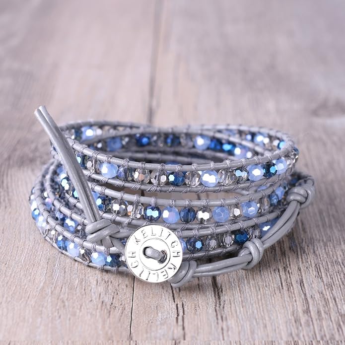 KELITCH Pearl Crystal Beads Bracelets Handmade Natural Leather 5 Wrap Bracelet for Women Classic Bangle Jewelry