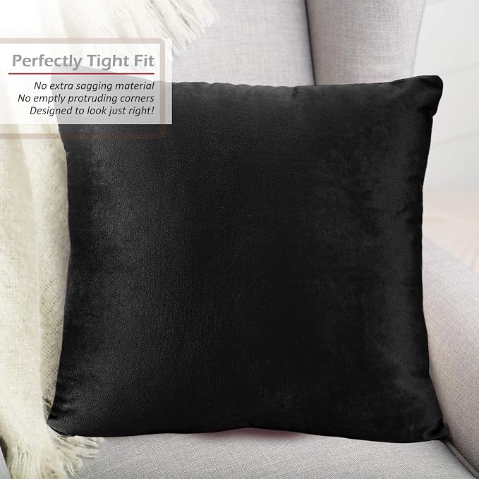 Nestl Throw Pillow Covers, Cozy Velvet Decorative Black Pillow Covers 18 x 18 Inches, Soft Solid Couch Pillow Covers for Sofa, Bed and Car, Set of 2