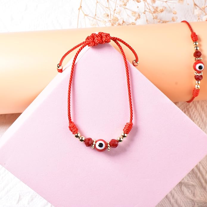 Evil Eye Bracelet For Women Teen Girls Amulet Pink Protection Bracelet Good Luck Adjustable String Bracelet Anklet