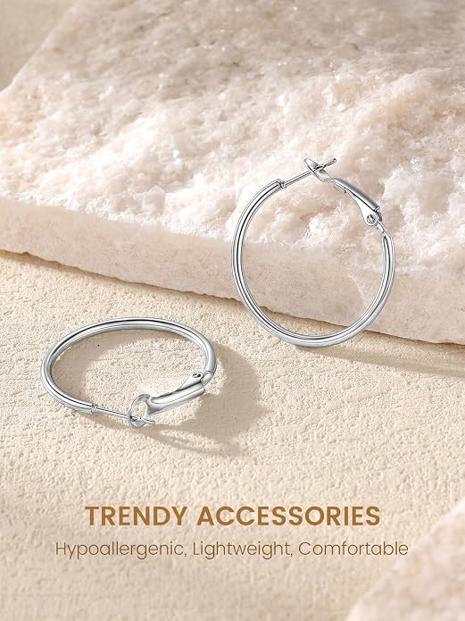 KeyStyle Gold Hoop Earrings for Women, Stainless Steel Hoops Earring Lightweight Loops, 2 mm Thick Hypoallergenic Circle Endless Thin Hoop (20/30/40/50/60/70/80/90/mm)