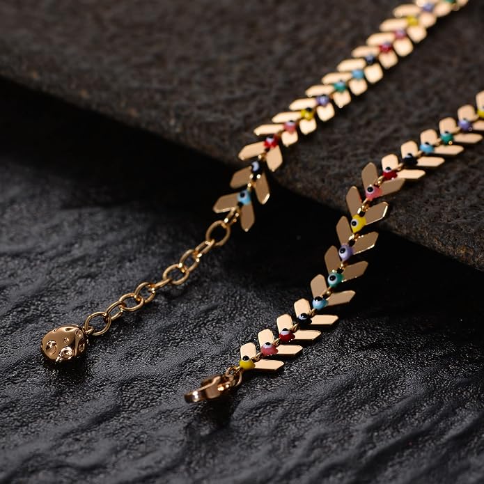 LOYATA Dainty Ankle Bracelet,14K Gold Plated Tiny Bead Anklet Dainty White Cubic Zirconia Cross Tassel Foot Chain Cute Lucky Moon Evil Eye Foot Jewelry Boho Anklets for Women