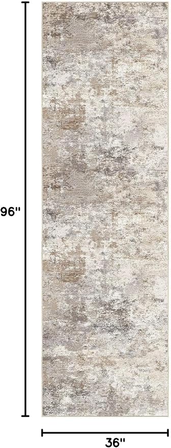 UERMEI 3x8 Washable Runner Rug for Hallway, Non Slip Low Pile Kitchen Carpet, Neutral Modern Abstract Indoor Floor Mat for Entryway Laundry, Kid & Pet Safe High Traffic Area, Brown Grey