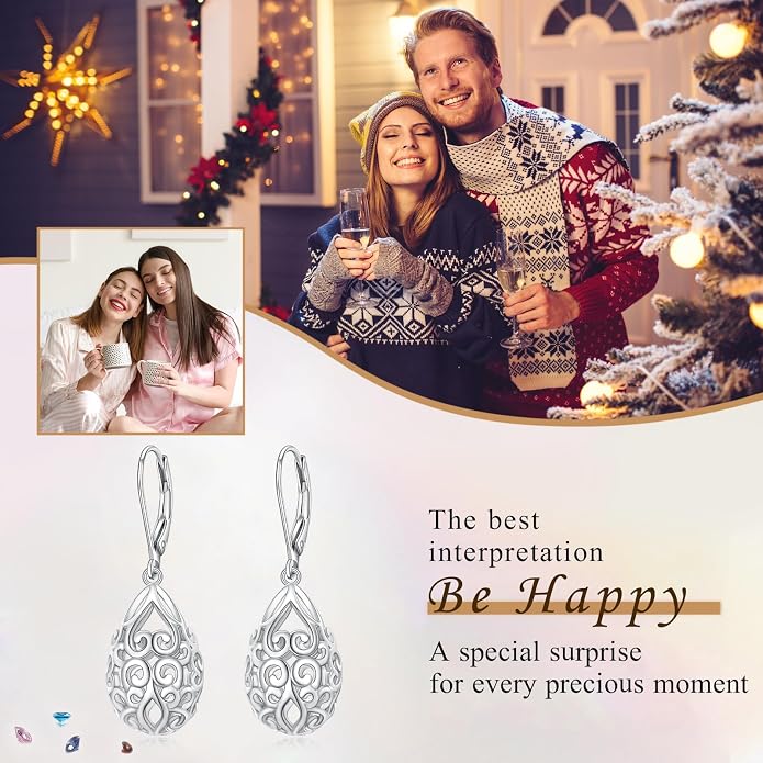 Alphm Filigree Dangle Drop Earrings 925 Sterling Silver Filigree Leverback Teardrop Earrings French Style Lightweight Hypoallergenic Jewelry Gifts for Women